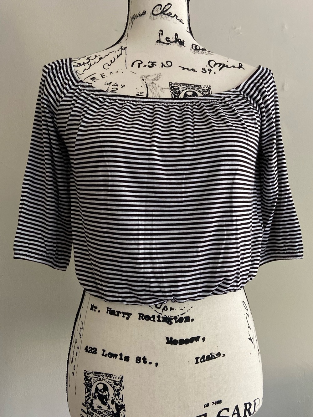 Hollister Black and White Striped Off-Shoulder Shirt